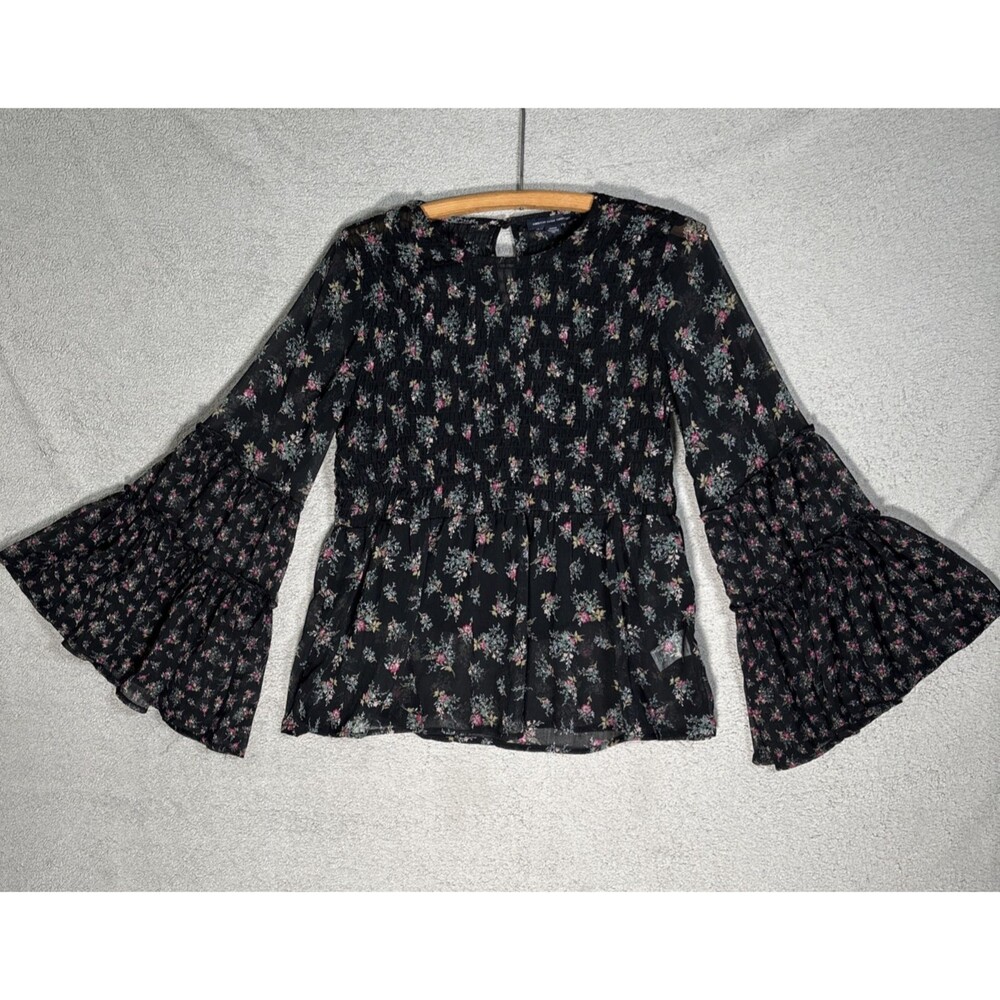 American Eagle Top Womens Size M Floral Smocked Bell Sleeve Bohemia Fairy Floral